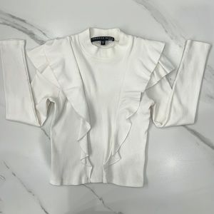 Veronica Beard jeans Ruffled Ribbed Knit Sweater